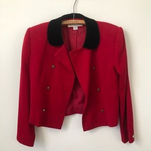 Festive Red Blazer With Contrat Velvet Collar